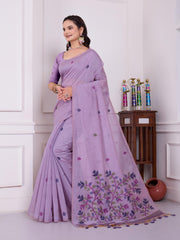 Tulsi Whispering Lavender Muga Cotton Jamdani Saree